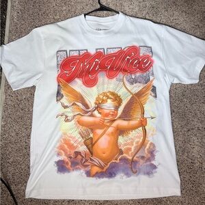 White Graphic Tee with Angel Print